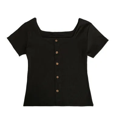 Vintage Square Neck INS Short Sleeve T-Shirt Women Summer Western Feminine Niche Short Slim Look Tops Outerwear