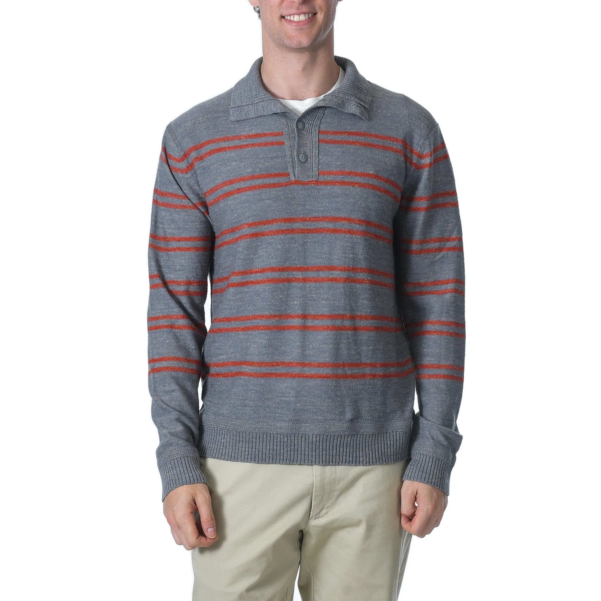 Wadsworth Wool Linen Stripe Mock - Gray Heather/Red Orange (Final Sale)*