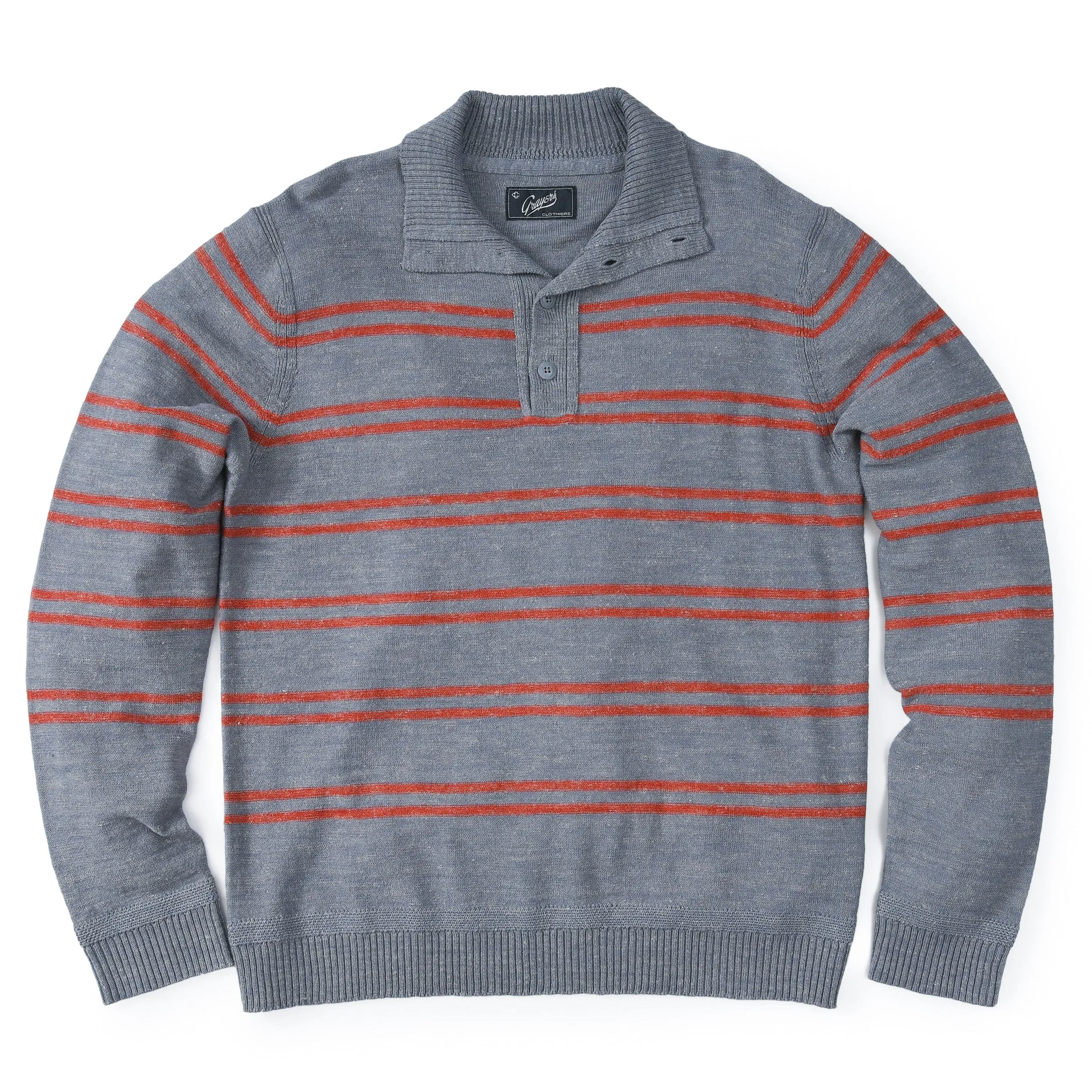 Wadsworth Wool Linen Stripe Mock - Gray Heather/Red Orange (Final Sale)*