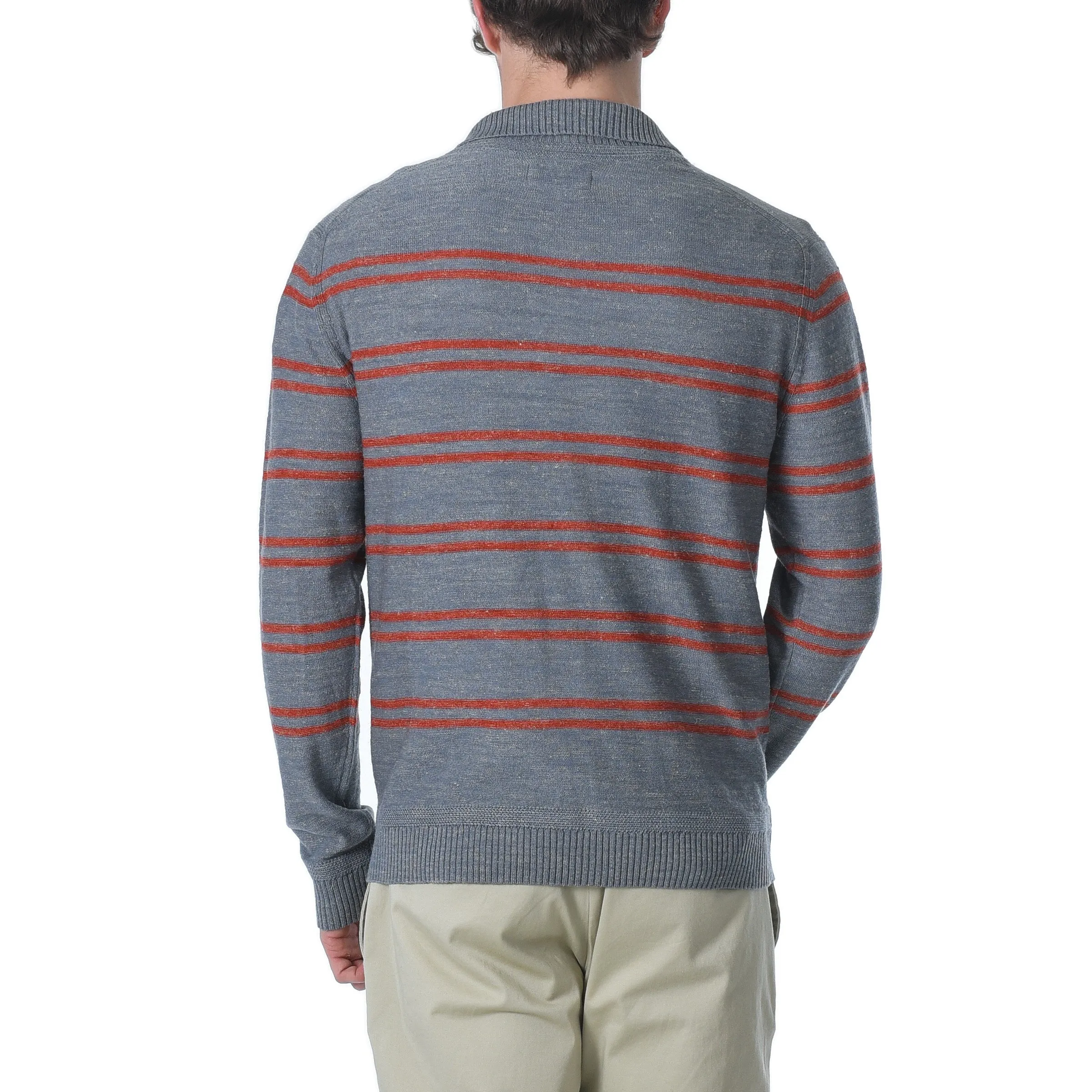 Wadsworth Wool Linen Stripe Mock - Gray Heather/Red Orange (Final Sale)*