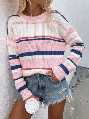 Women's Striped Round Neck Long Sleeve Sweater